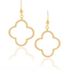 Rivka Friedman Satin Gold Clover Drop Earrings NWOT